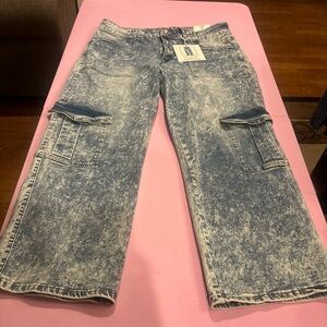 Blue Turtle- High Rise, Wide Leg Cargo Jeans